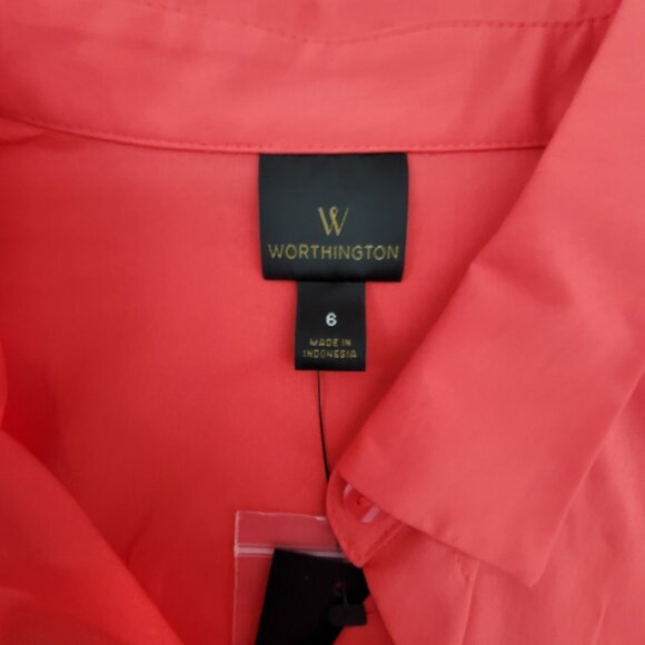 NEW Worthington Shirt Women’s 6 Scarlet Ibis Long Sleeve Button Fitted Stretch - Picture 4 of 11